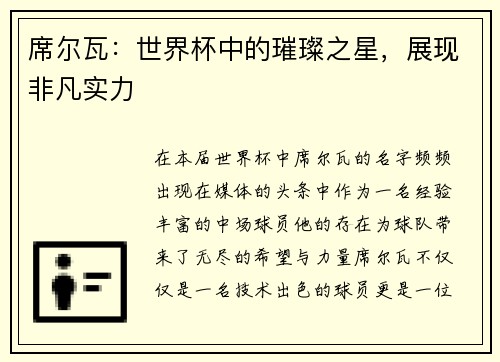 席尔瓦：世界杯中的璀璨之星，展现非凡实力