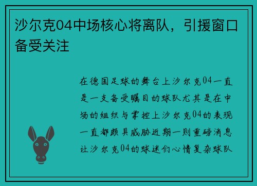 沙尔克04中场核心将离队，引援窗口备受关注